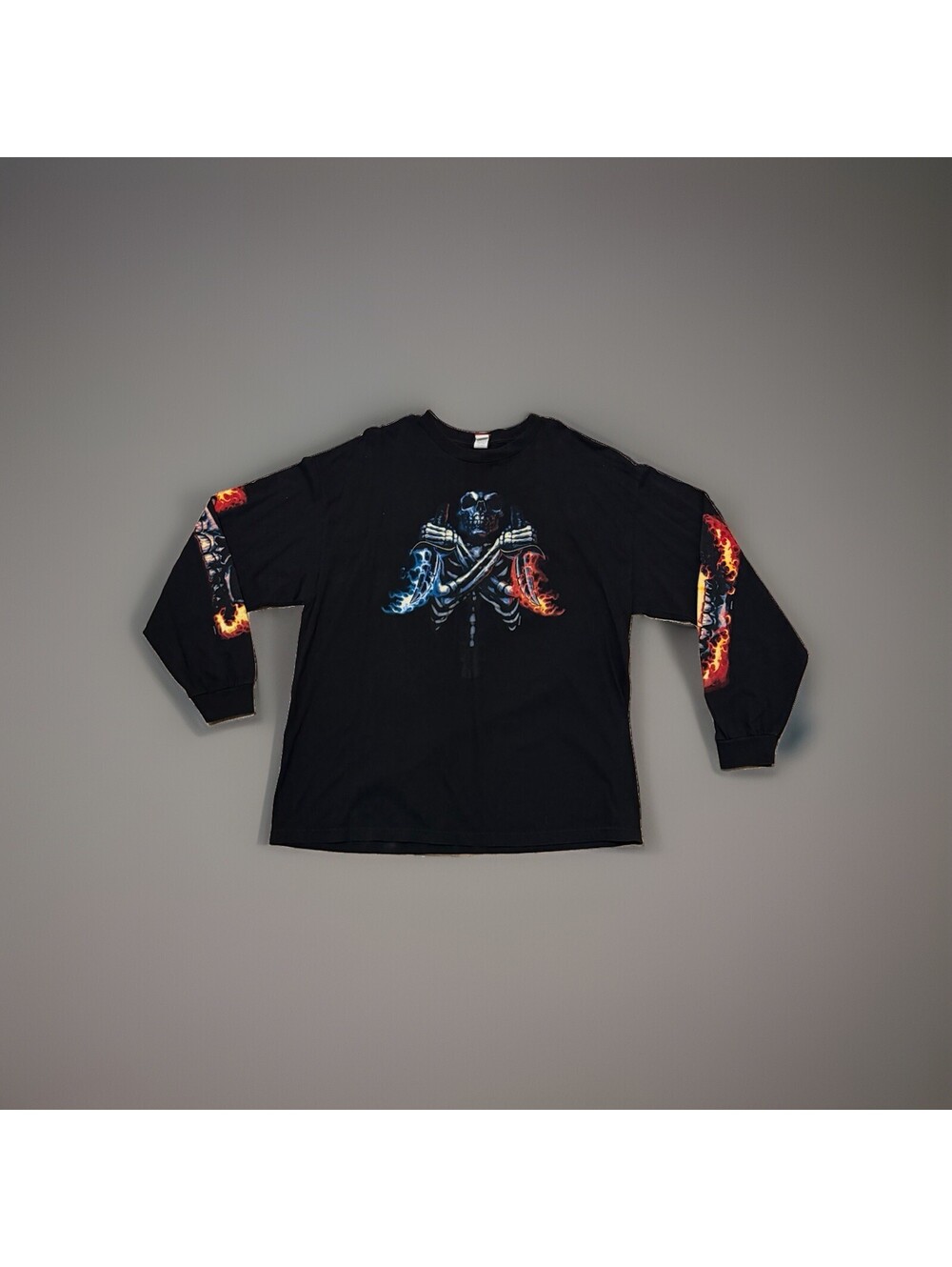 Hot Leathers Flame Skull Long Sleeve Biker T Shirt 2XL Black Y2K Style 2010